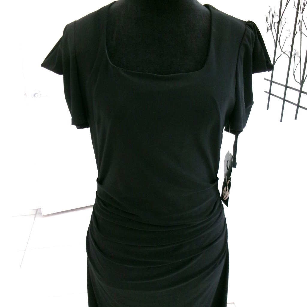 New Nine West Clever & Coy Black Ruched Short Sleeve Stretch Jersey Dress 4